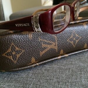 Versace Burgundy Eyewear with Silver Accents Side of frame silver with crystal